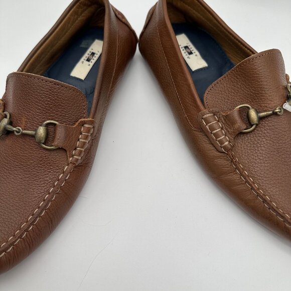 Joseph Abboud Mens Brown Leather Loafers Size 9 Brass Bit Detail & Rubber Soles - Picture 4 of 9